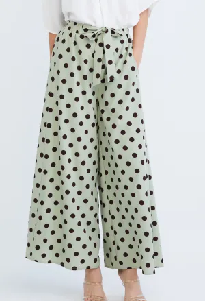 Polka Dot Tie Front Palazzo Pants