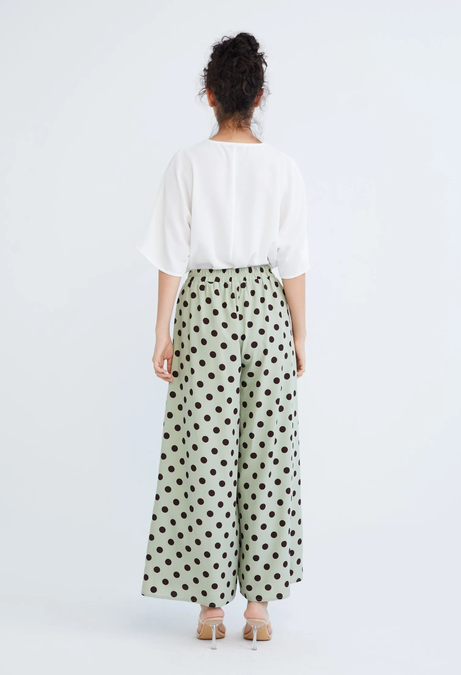 Polka Dot Tie Front Palazzo Pants