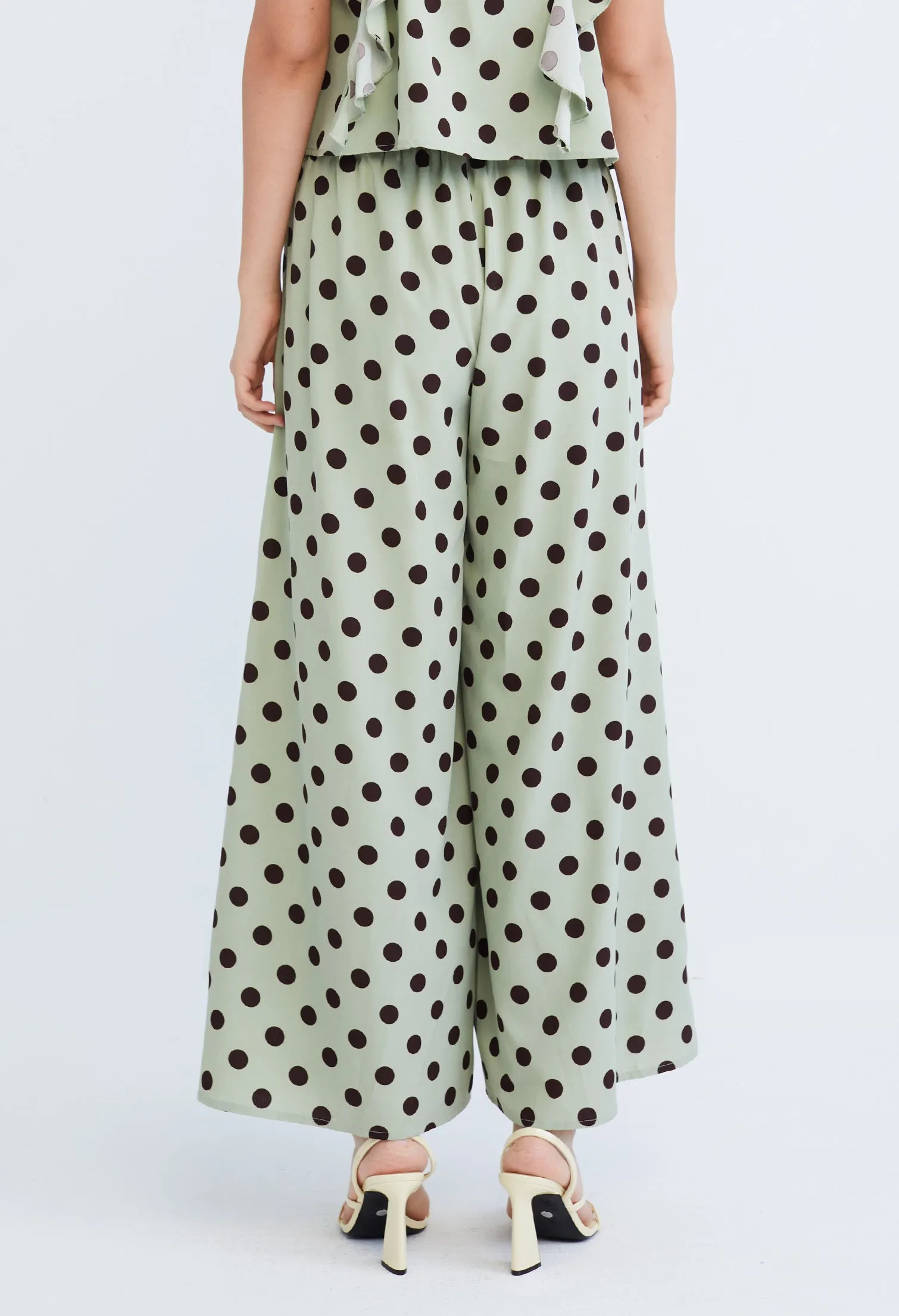 Polka Dot Tie Front Palazzo Pants