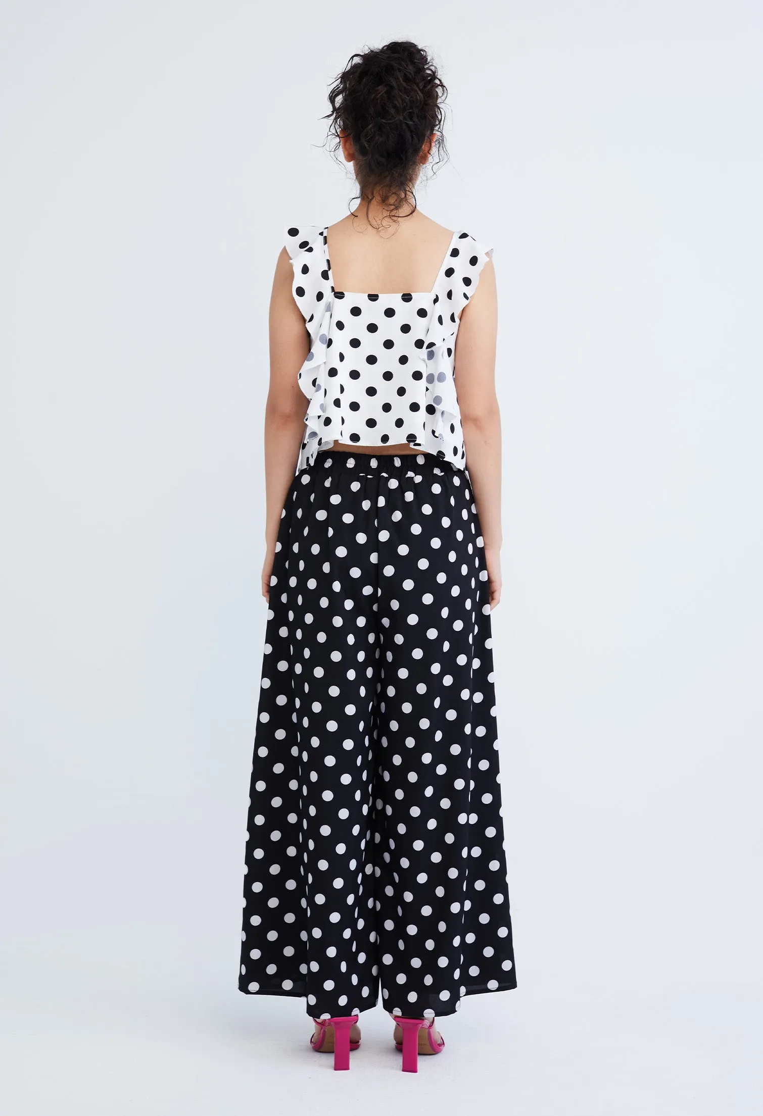 Polka Dot Tie Front Palazzo Pants