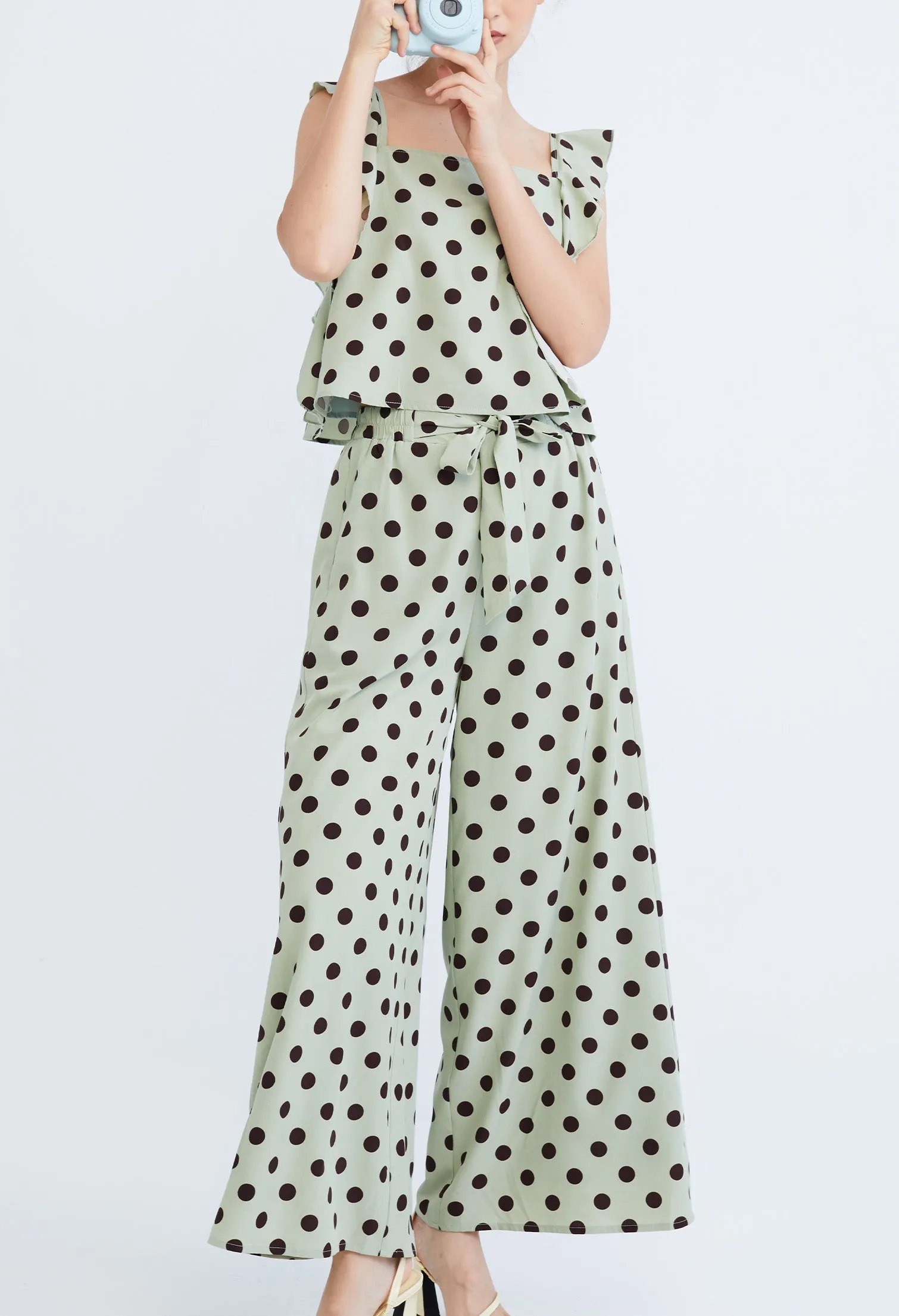 Polka Dot Tie Front Palazzo Pants