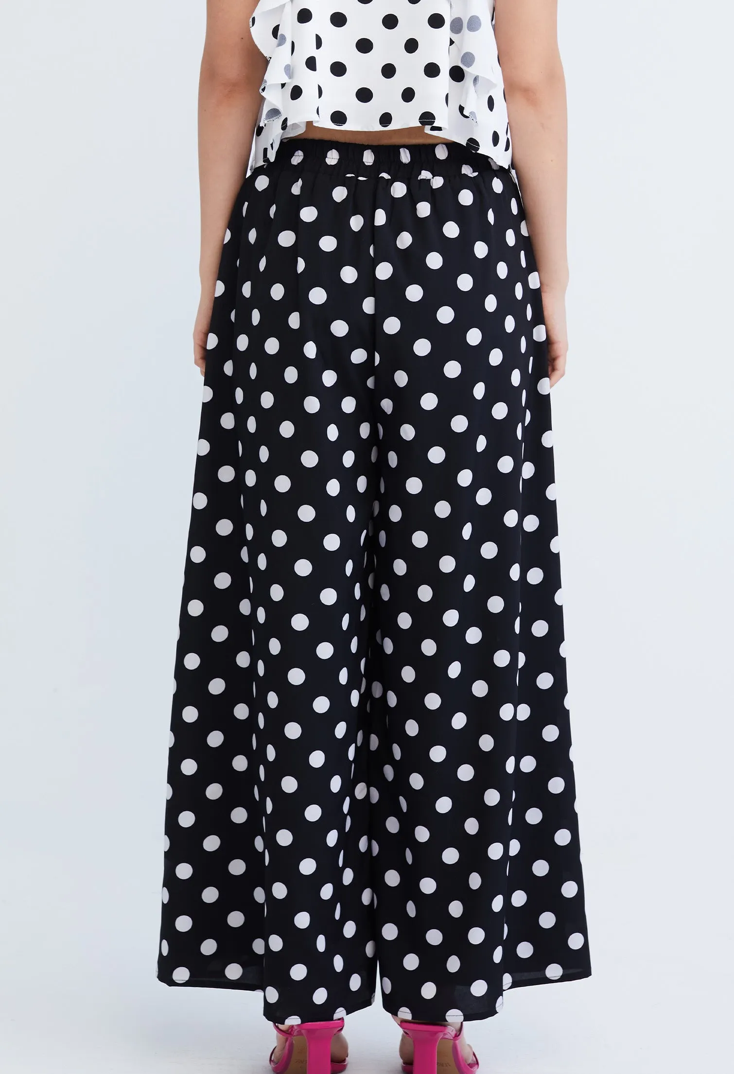 Polka Dot Tie Front Palazzo Pants