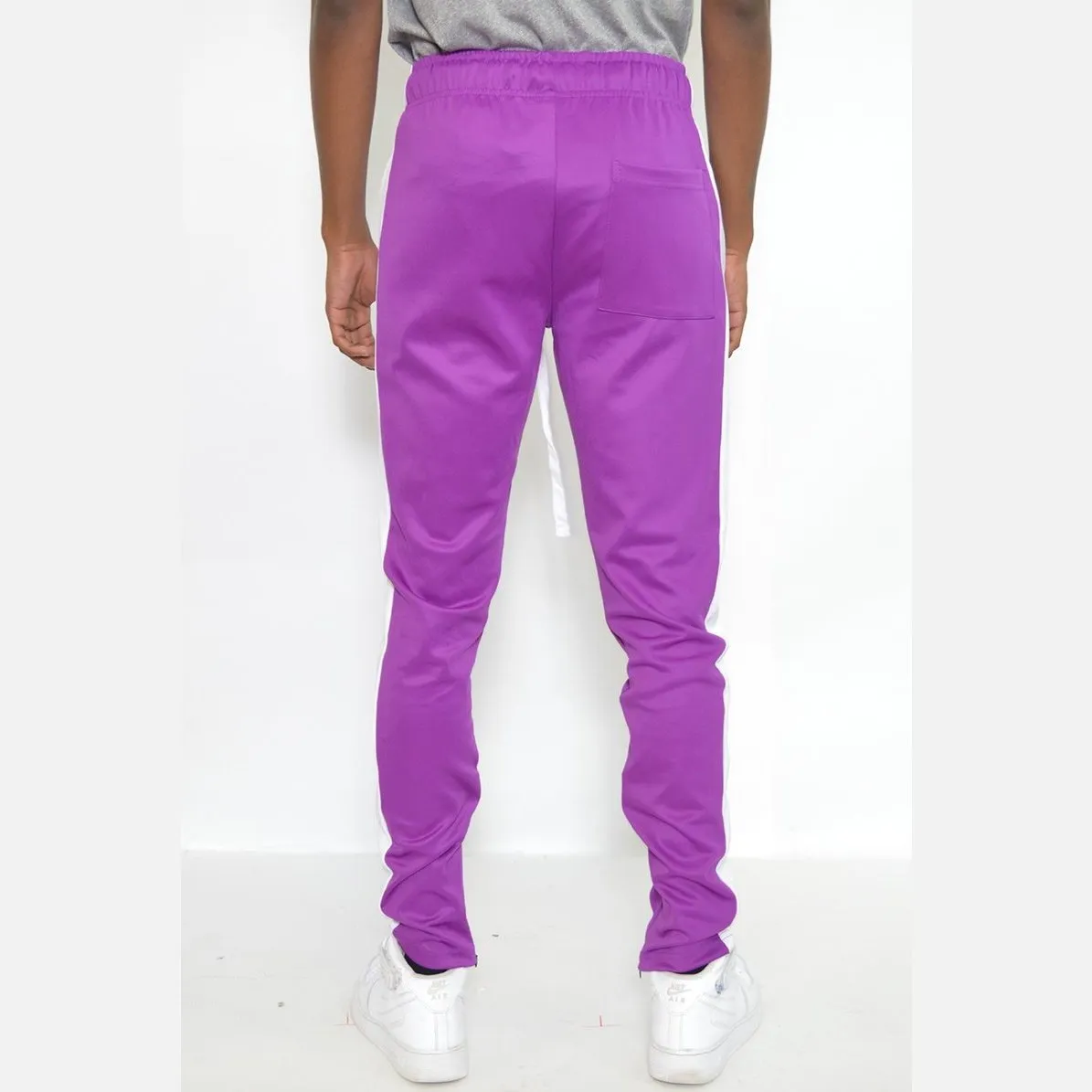 Purple & White Slim Fit Track Pants