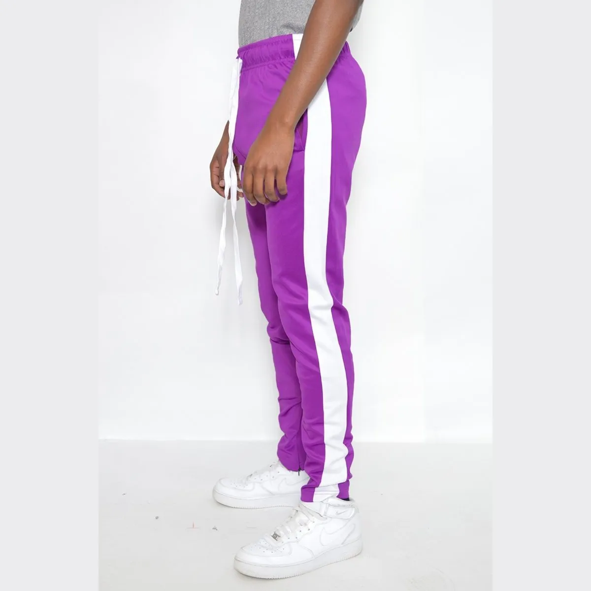 Purple & White Slim Fit Track Pants