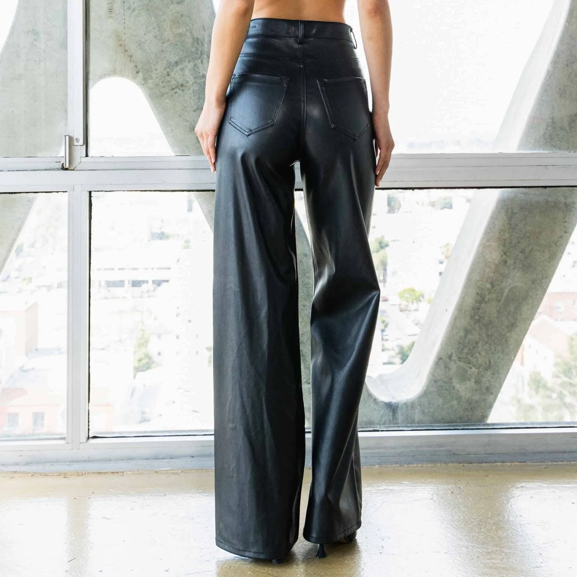 Riding Strong Black Faux Leather Wide Pants