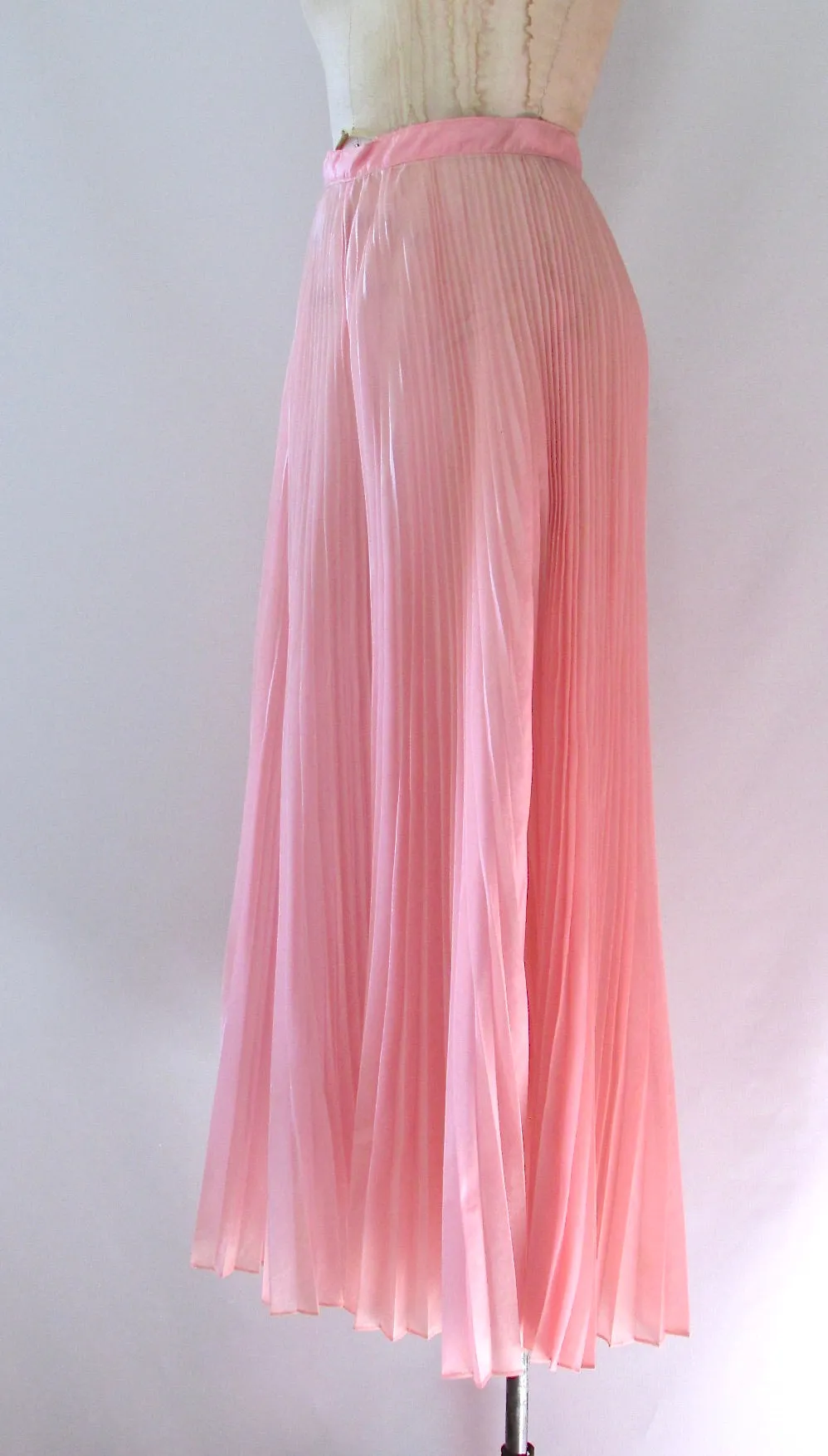 SHEER MAGIC 70s Pink Pleated Organza Palazzo Pants, Small