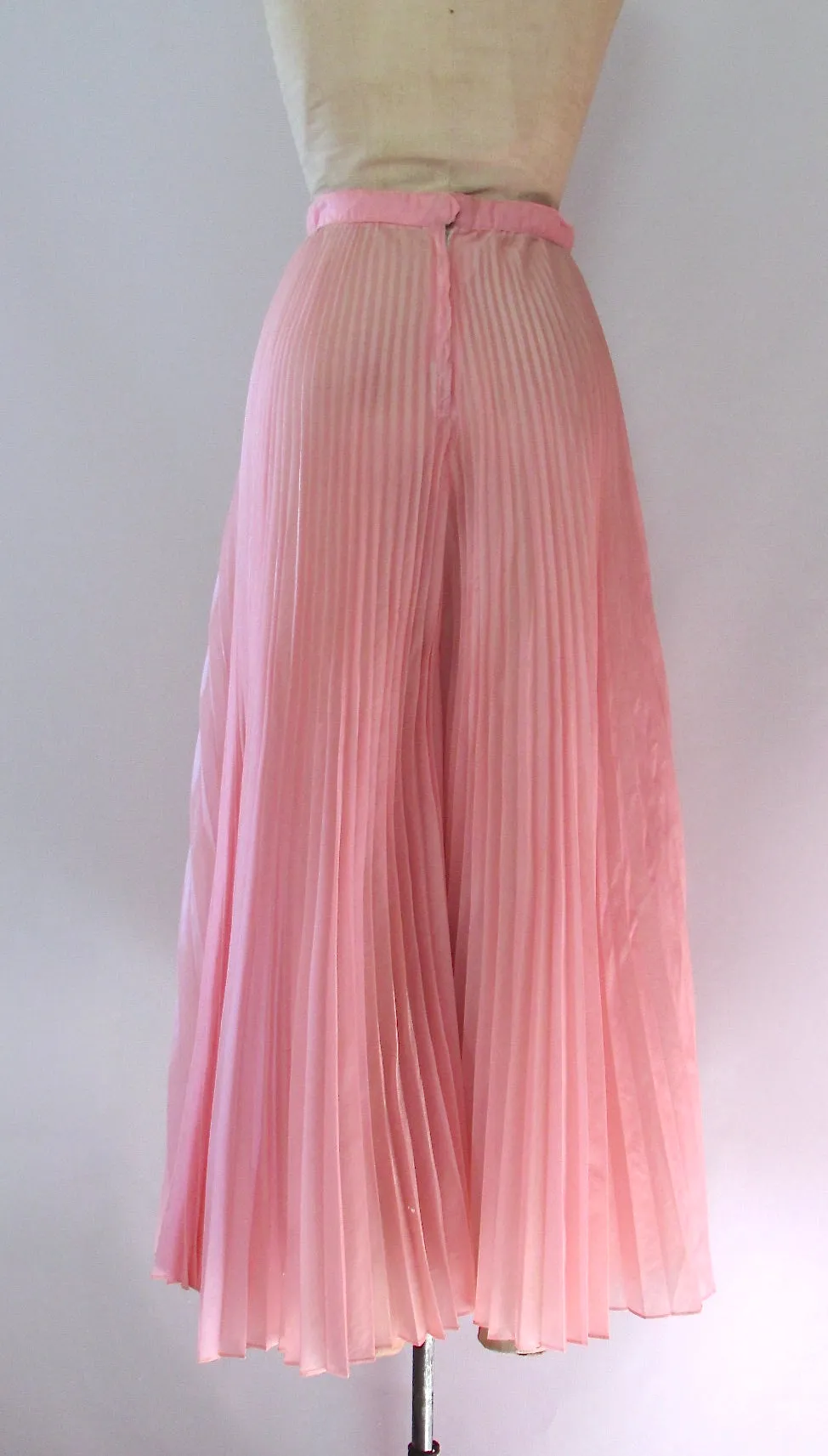 SHEER MAGIC 70s Pink Pleated Organza Palazzo Pants, Small