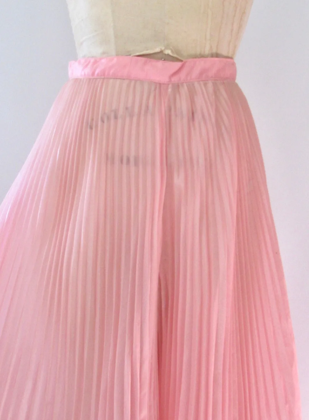 SHEER MAGIC 70s Pink Pleated Organza Palazzo Pants, Small