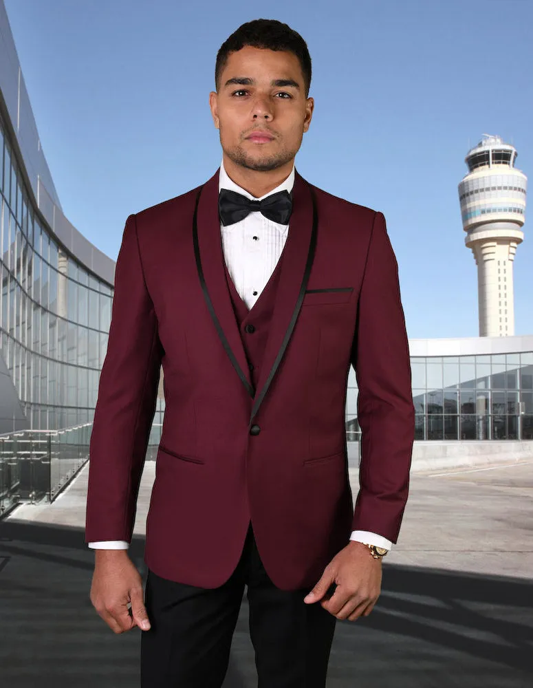 Statement Genova Burgundy Tuxedo Modern Fit