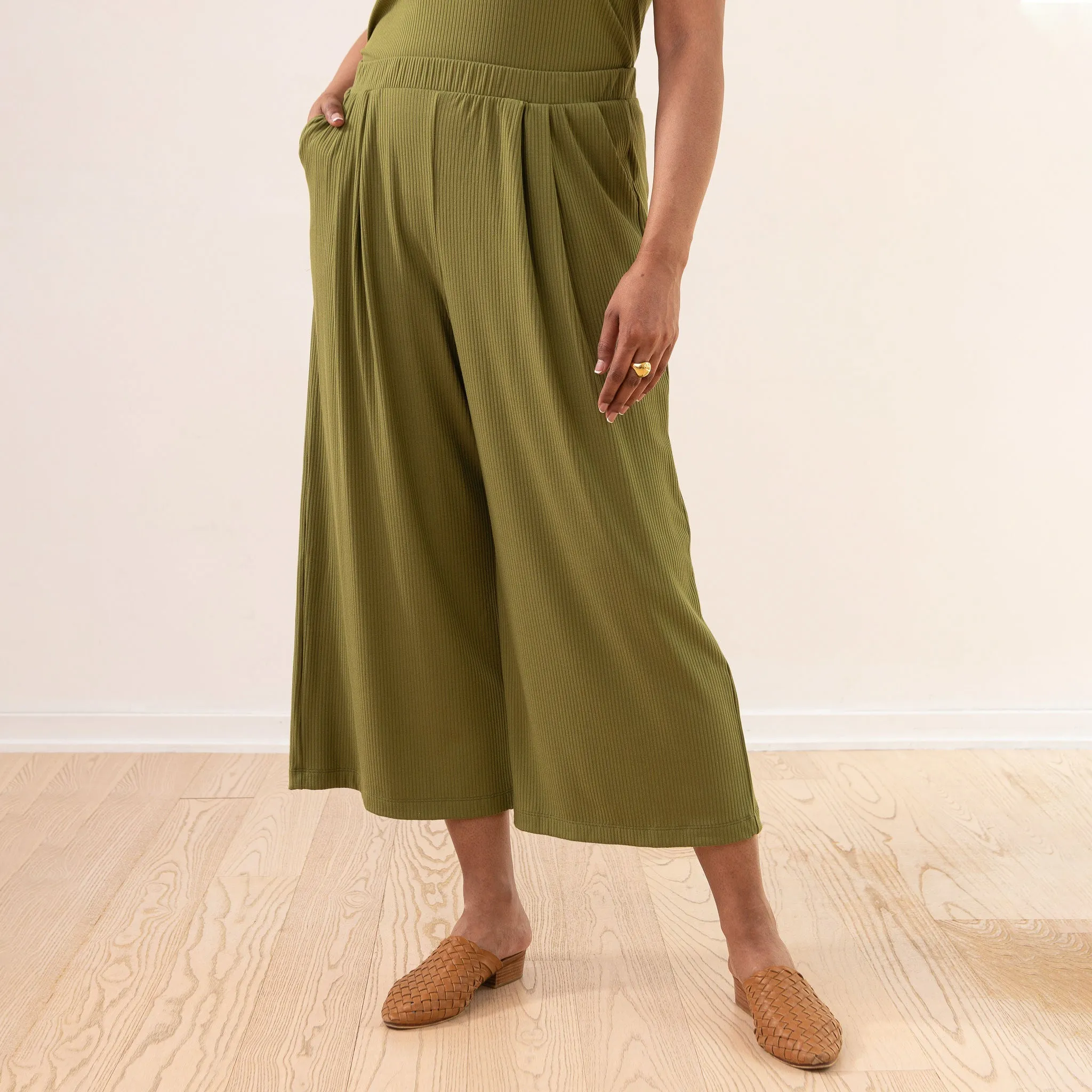 The Dressy Rib Knit Cropped Wide Leg