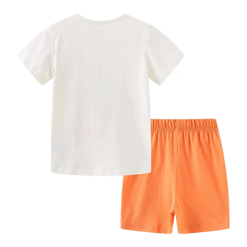 Toddler/Kid Girl's Flower Print Tee with Orange Shorts Set