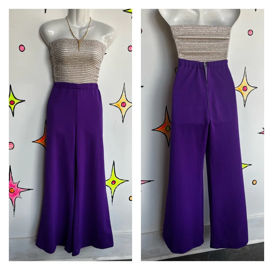 Vintage 1970s | Purple Groovy Disco Wide Leg Bellbottoms | S M L