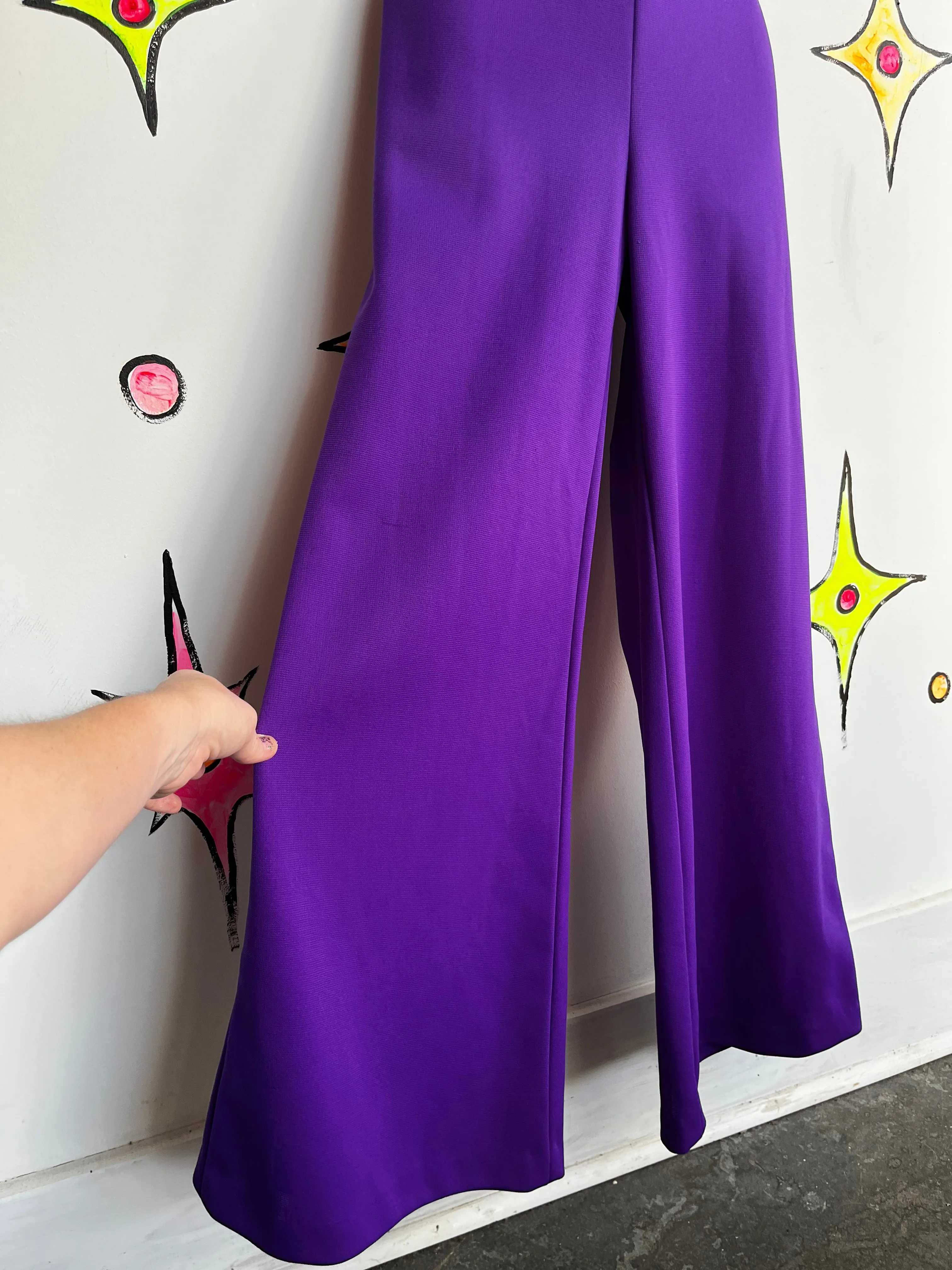 Vintage 1970s | Purple Groovy Disco Wide Leg Bellbottoms | S M L