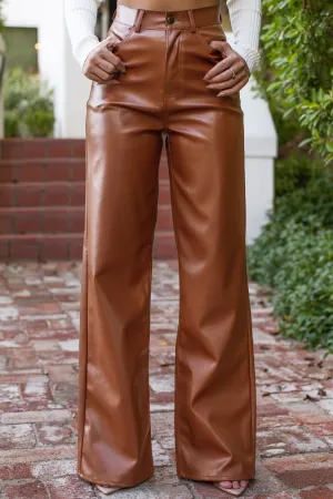 Wilder Camel Vegan Leather Flare Pants