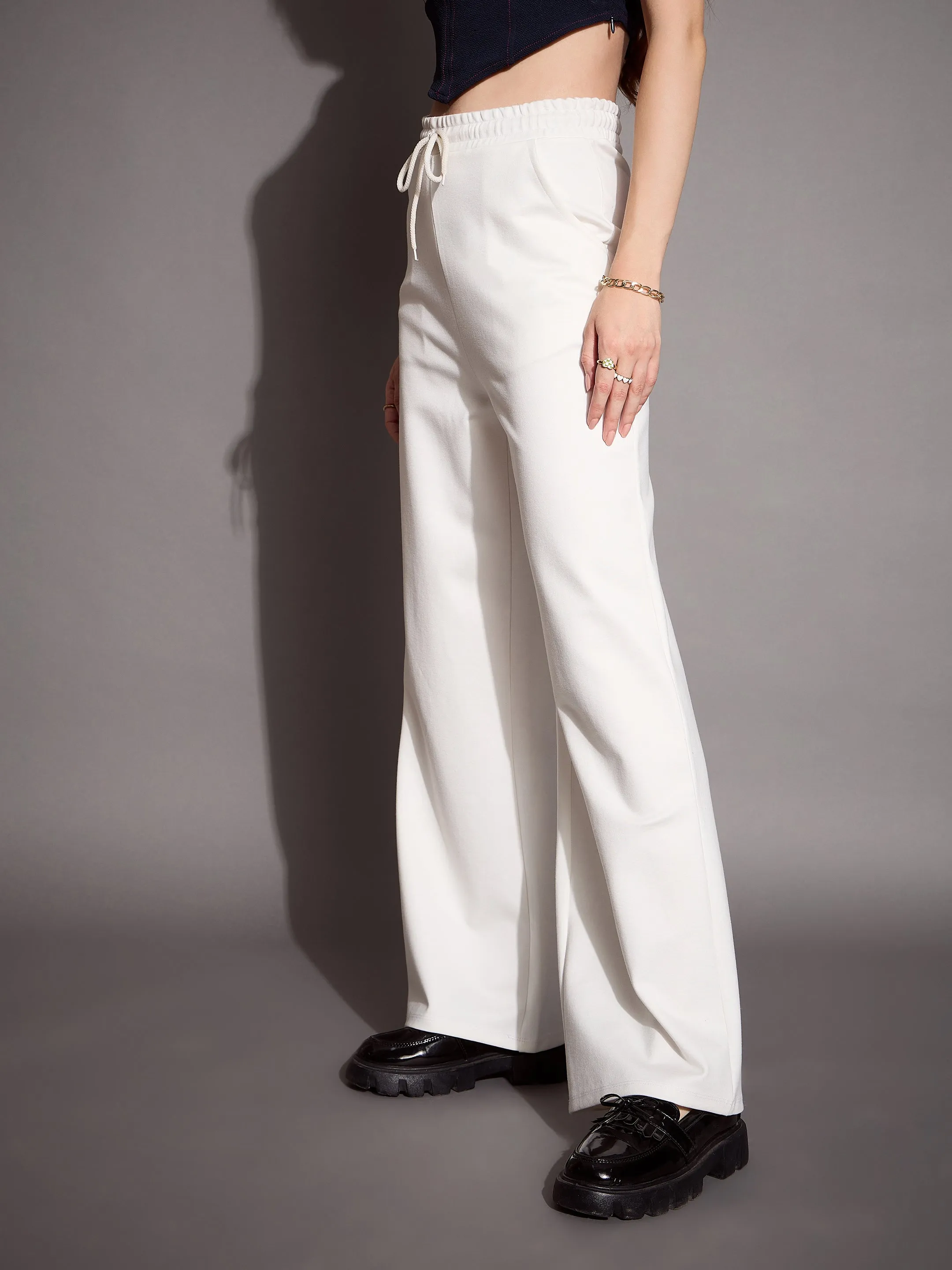 Women White Relaxed Fit Track Pants