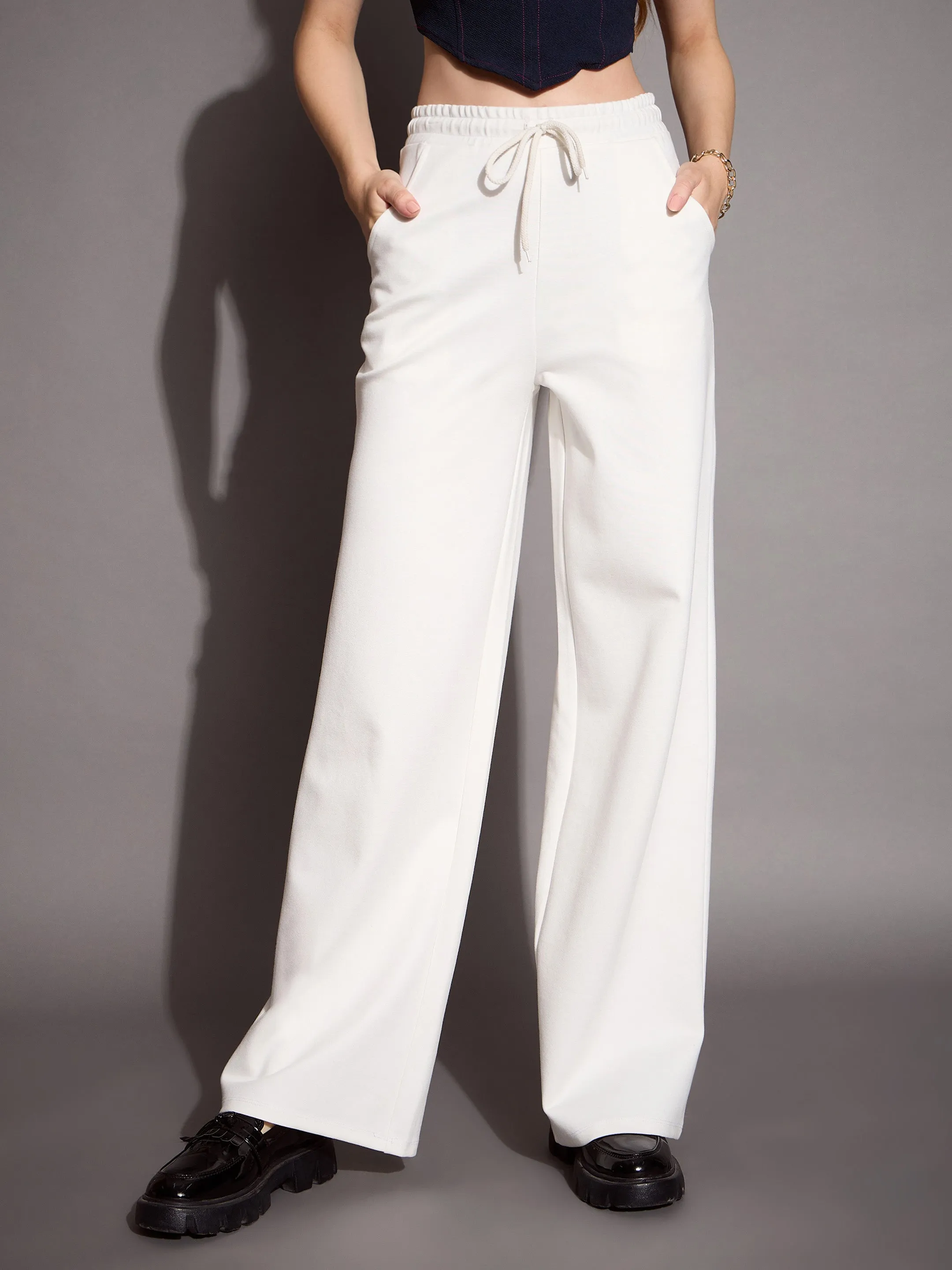 Women White Relaxed Fit Track Pants